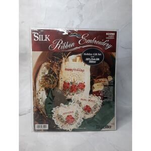 Vintage Bucilla Ribbon Embroidery Holiday Gift Set 83290 Happy Holidays